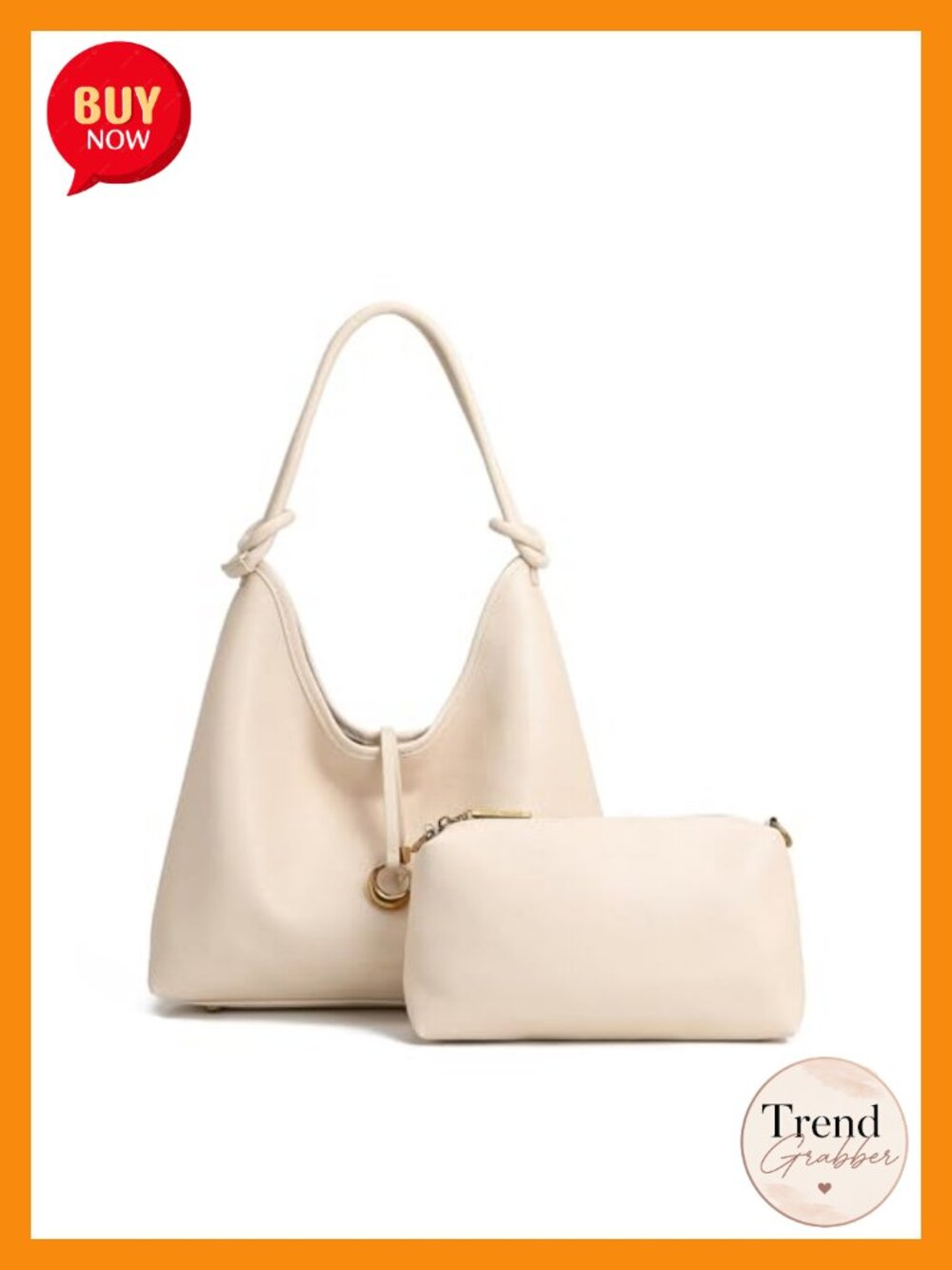 2-in-1 Hobo Bag Set with Detachable Pouch, Vegan PU Leather Tote Shoulder